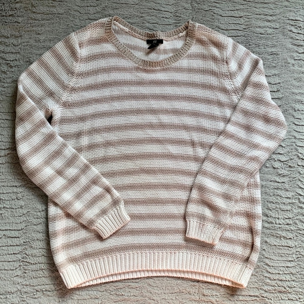 H&M  medium white and tan stripe sweater